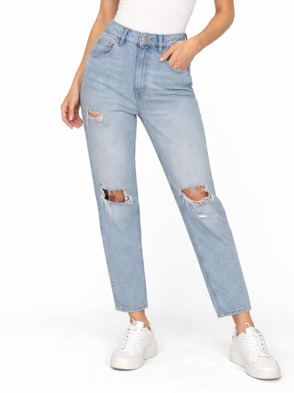 Zara High Waist Ripped Jeans Size 6 Casual‎ Streetwear Y2K Grunge Off-Duty